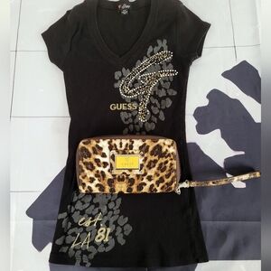 Guess Bundle: NWT Leopard Print Wallet+ Small Shinny Shirt